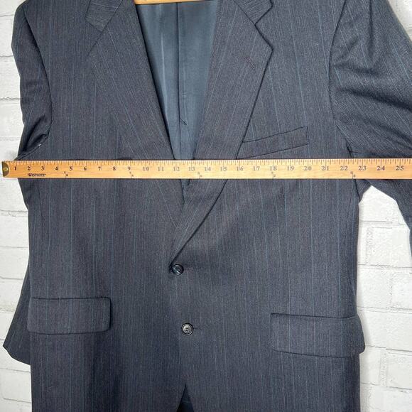 KUPPENHEIMER Vintage 44R Gray 100% Wool Blazer Blue PINSTRIPE Suit Jacket - Picture 4 of 9